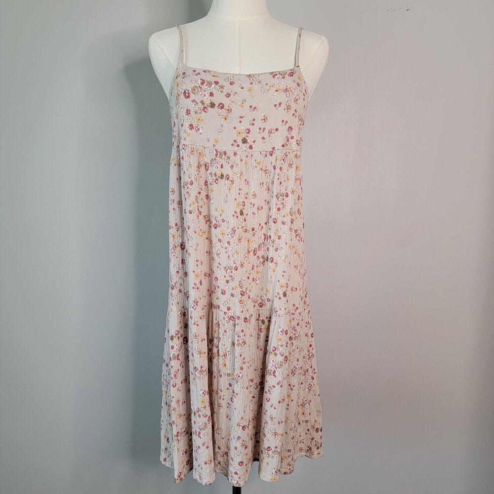Sundress Tan Neutral Ditsy Floral Gauzy USA Beach Cottagecore Boho Final Touch S
